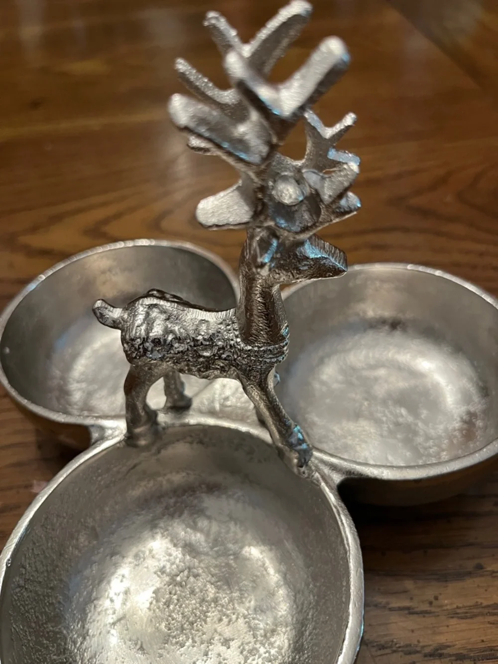 Silver Metal Reindeer Triple Serving Dish